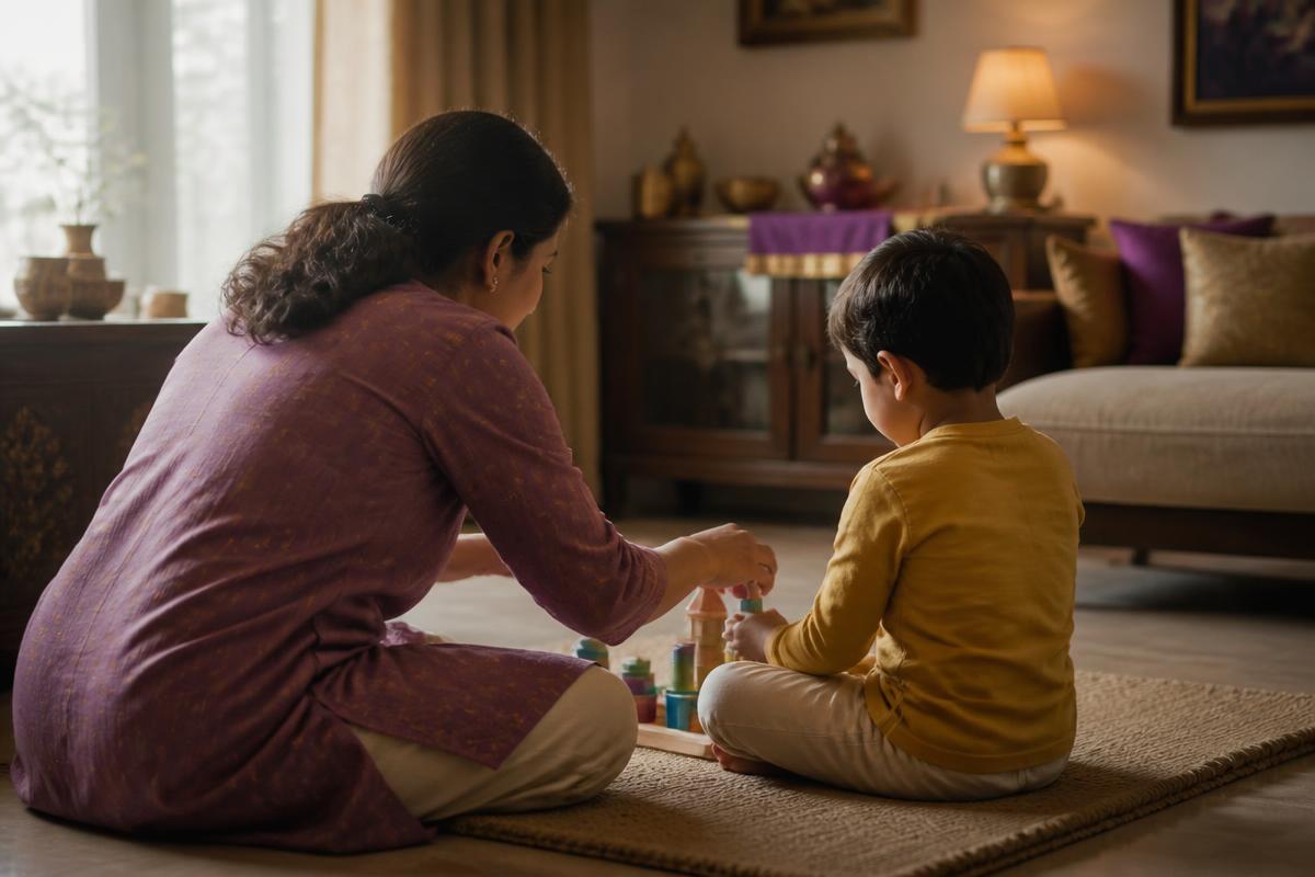 Parent and child doing a structured activity together at home